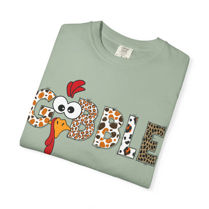 Gobble Turkey Graphic T-shirt | Thanksgiving Turkey Shirt, Leopard Print Letters