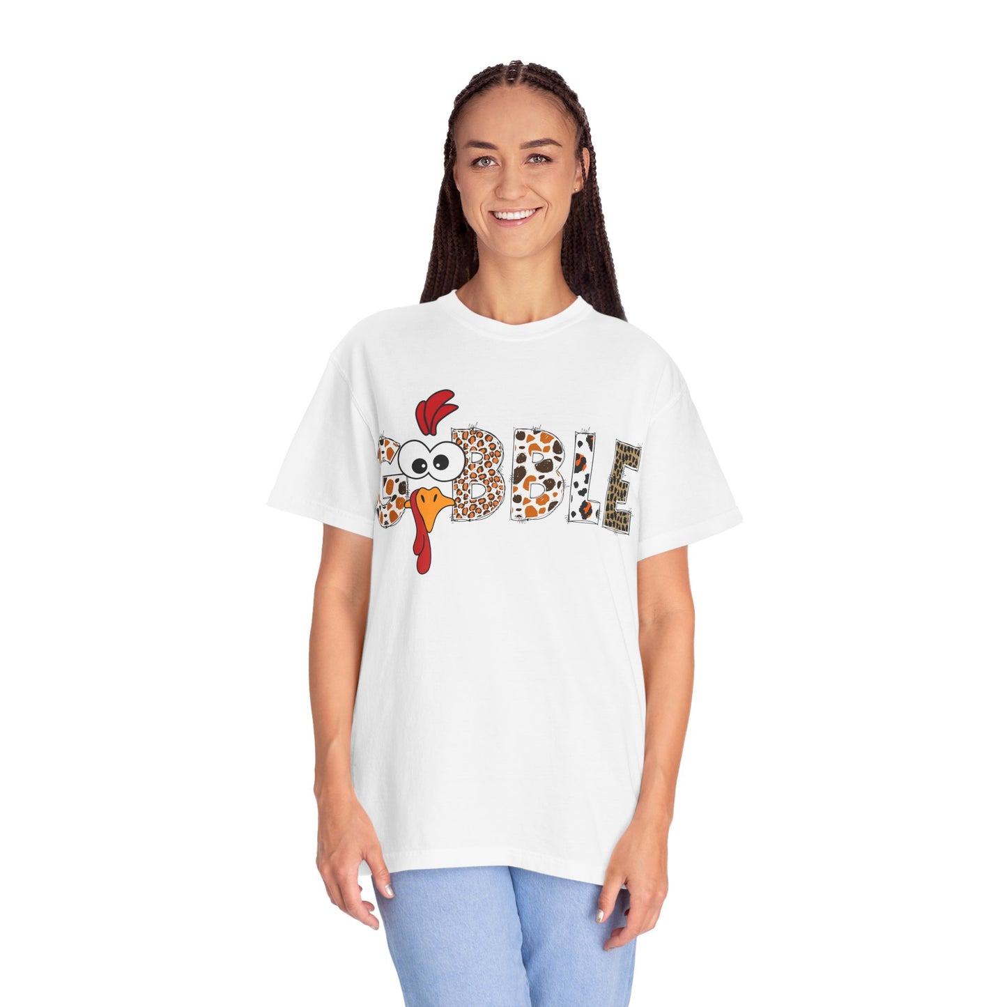 Gobble Turkey Graphic T-shirt | Thanksgiving Turkey Shirt, Leopard Print Letters
