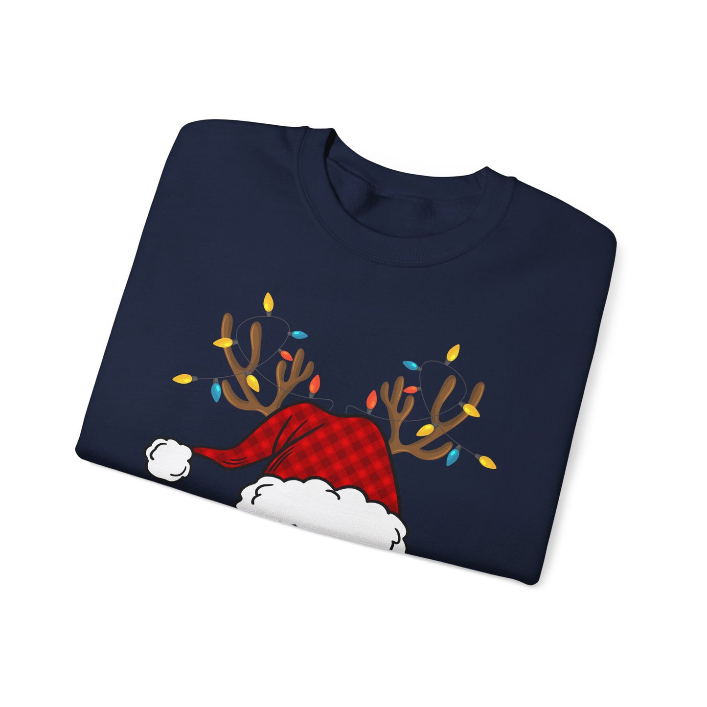 Santa Hat with Reindeer Christmas Tee | Personalized Christmas Sweatshirt | Kids Holiday Shirt | Winter Family Matching