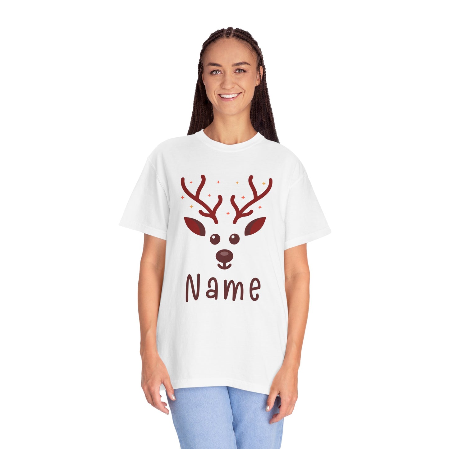 Personalized Kids Christmas Shirt - Girls Reindeer Name Toddler Sweatshirt - Custom Retro Xmas Natural Onesie - Cute Holiday Girls Shirt
