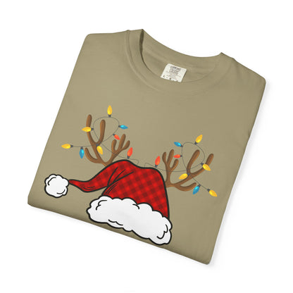 Santa Hat with Reindeer Christmas Tee | Personalized Christmas Sweatshirt | Kids Holiday Shirt | Winter Family Matching