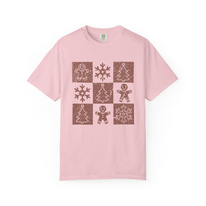Checkered Gingerbread T-shirt | Retro Tree, Snowlake & Gingerbread tees for Women | Distressed Christmas Shirt | Funny Christmas Outfit