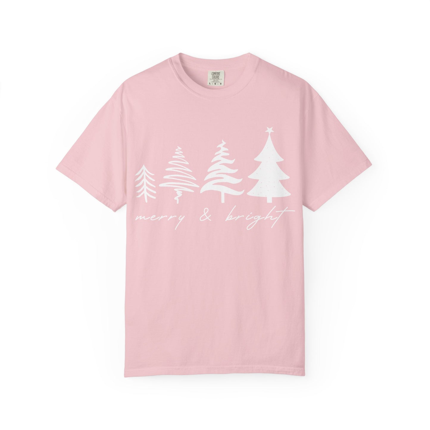 Merry & Bright Holiday Shirt | Retro Merry Christmas Holiday Tees | Xmas Winter Outfit | Christmas Trees T-shirt | Womens Festive Holiday