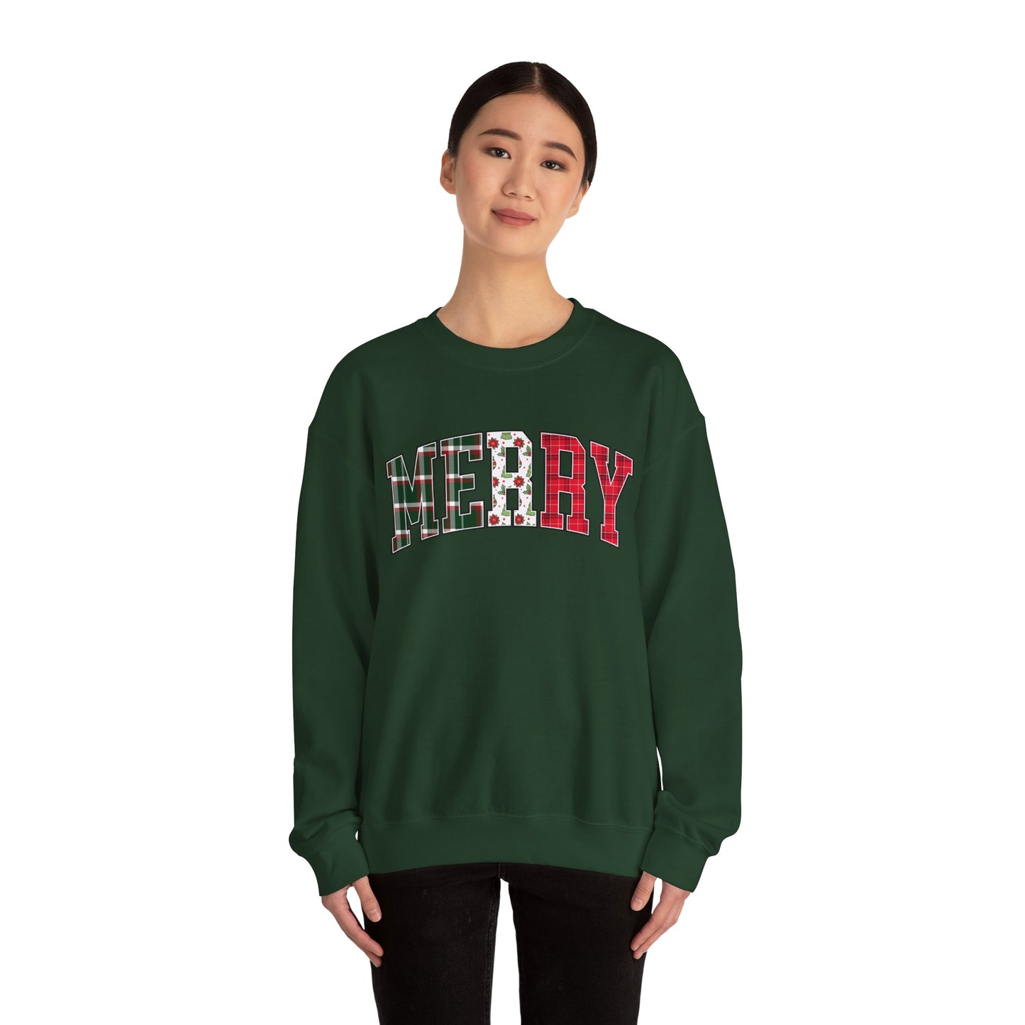 Merry Christmas Sweatshirt | Christmas Family crewneck |  Xmas Gift Idea | Cute Winter Holiday Sweater | Patchwork Merry Christmas