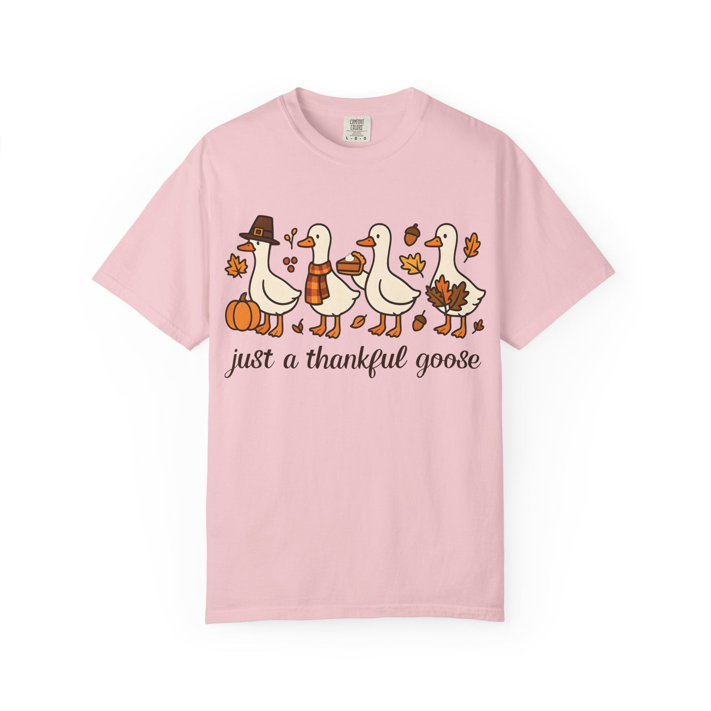 Thankful Goose Illustration T-shirt | Thanksgiving Fall Ducks Pumpkins Leaves