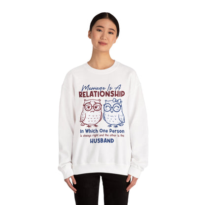Funny Marriage T-shirt | Wife tees gift | Gift for Husband | Owl Couple | Marriage is a RELATIONSHIP in which one person always