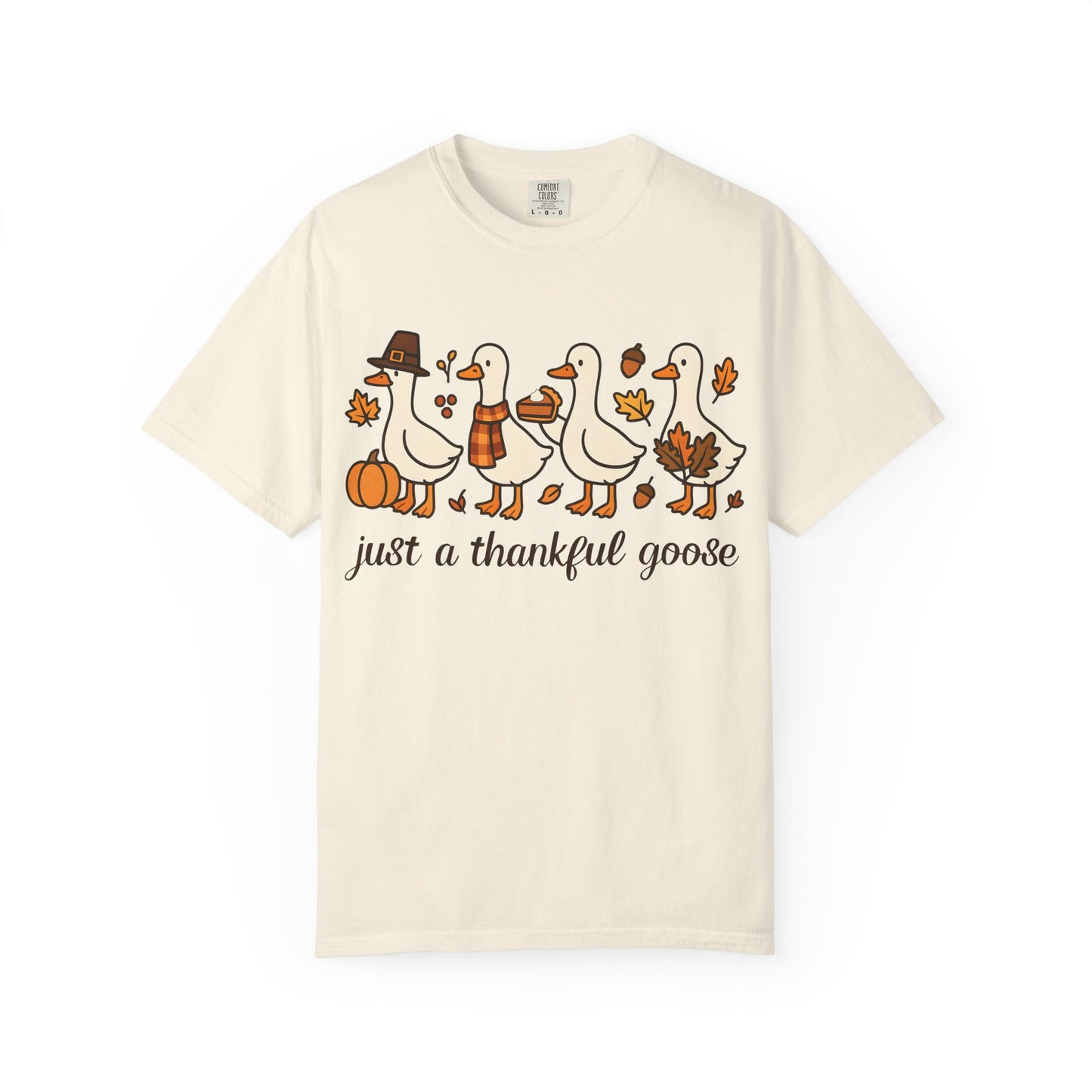 Thankful Goose Illustration T-shirt | Thanksgiving Fall Ducks Pumpkins Leaves