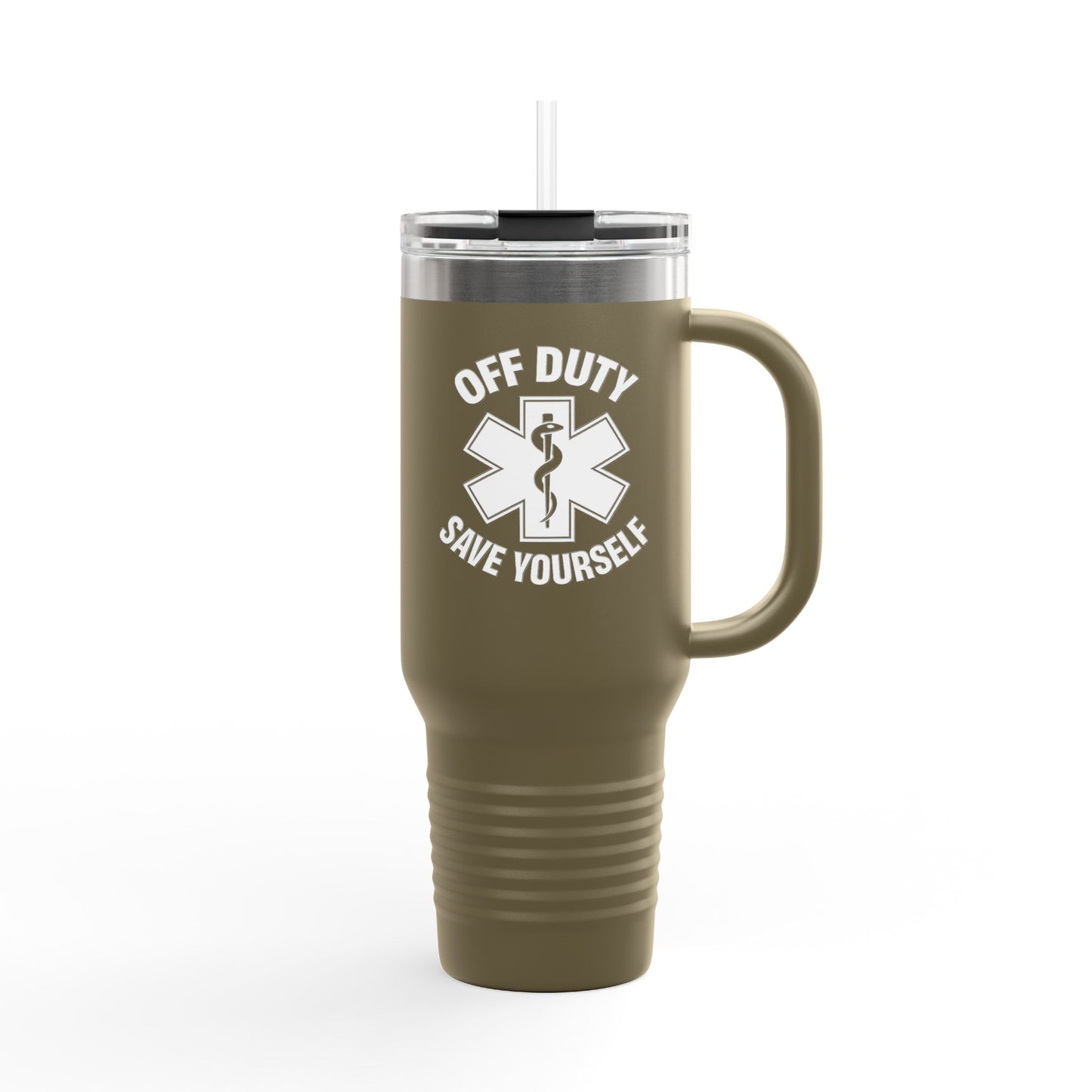 Off Duty Save Yourself Travel Mug | 40oz Insulated Tumbler | Funny Coffee Cup | Work Humor | Gift for Him & Her | Travel Drinkware