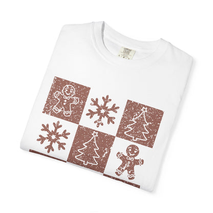 Checkered Gingerbread T-shirt | Retro Tree, Snowlake & Gingerbread tees for Women | Distressed Christmas Shirt | Funny Christmas Outfit