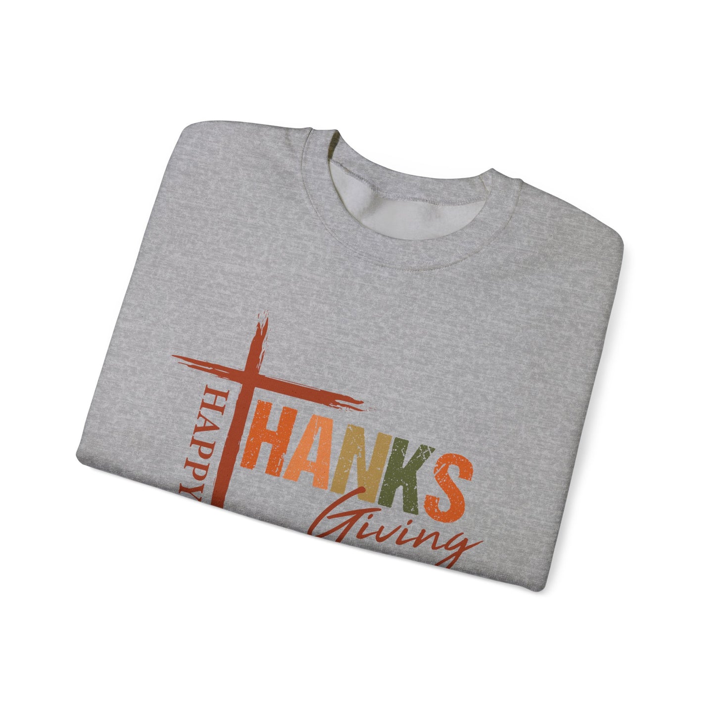Happy Thanksgiving Cross Typography Sweatshirt | Thanksgiving Sweatshirt