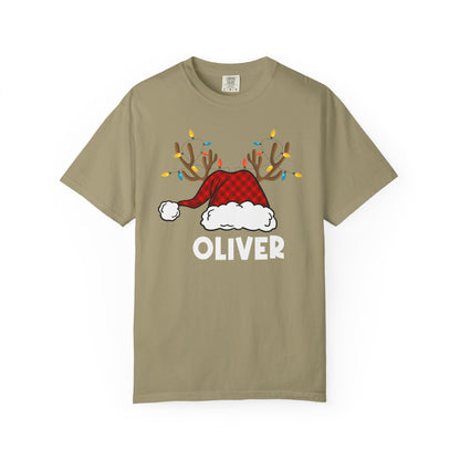 Santa Hat with Reindeer Christmas Tee | Personalized Christmas Sweatshirt | Kids Holiday Shirt | Winter Family Matching
