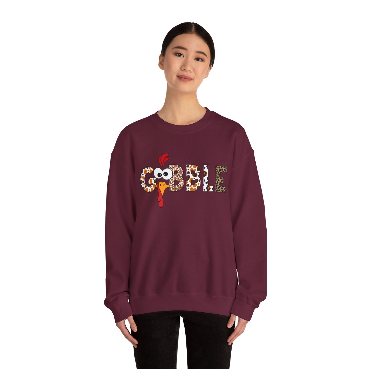 Gobble Turkey Lettering sweatshirt | Thanksgiving turkey leopard print