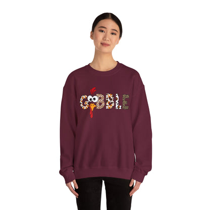 Gobble Turkey Lettering sweatshirt | Thanksgiving turkey leopard print