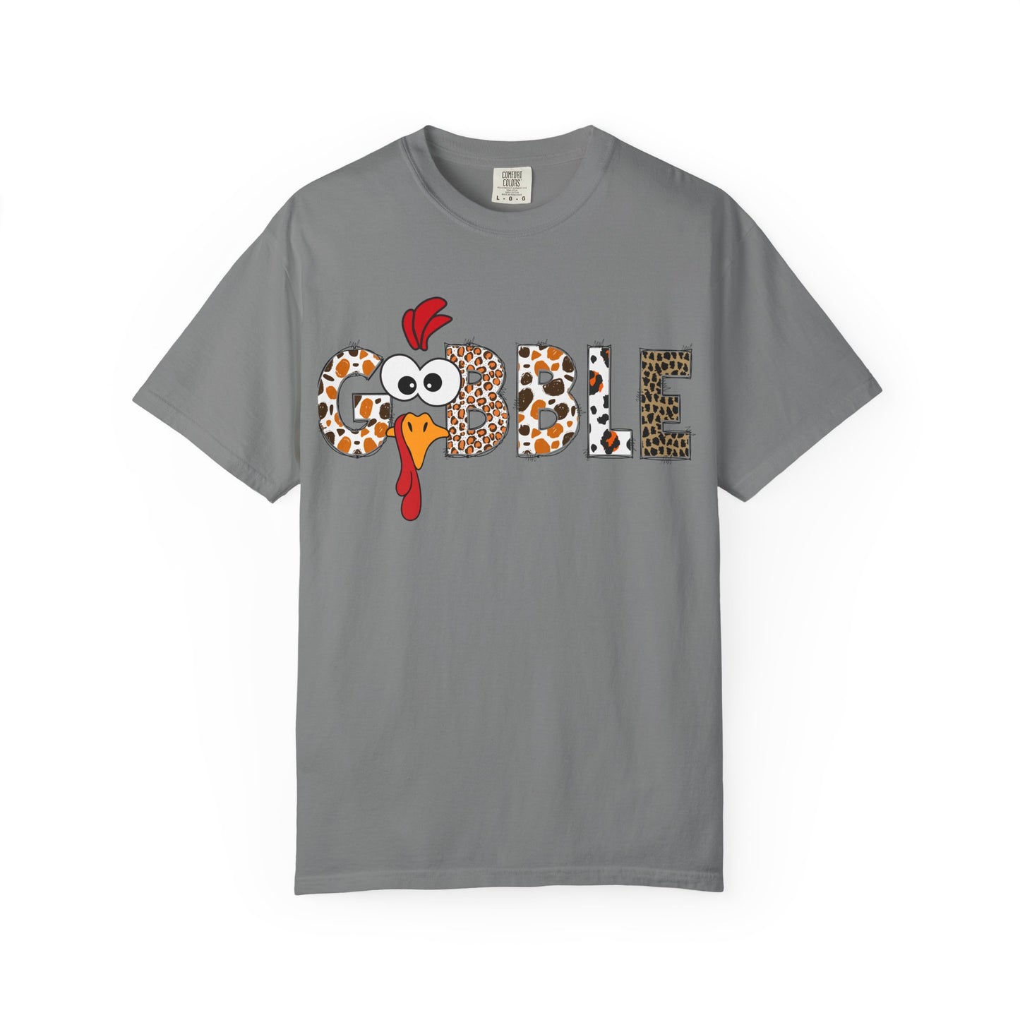 Gobble Turkey Graphic T-shirt | Thanksgiving Turkey Shirt, Leopard Print Letters