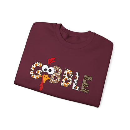 Gobble Turkey Lettering sweatshirt | Thanksgiving turkey leopard print