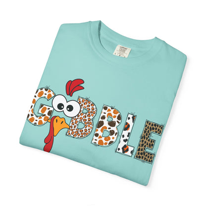 Gobble Turkey Graphic T-shirt | Thanksgiving Turkey Shirt, Leopard Print Letters
