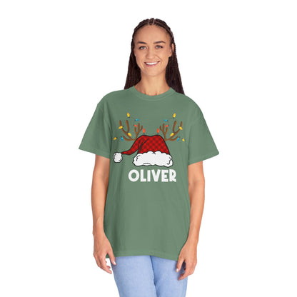 Santa Hat with Reindeer Christmas Tee | Personalized Christmas Sweatshirt | Kids Holiday Shirt | Winter Family Matching