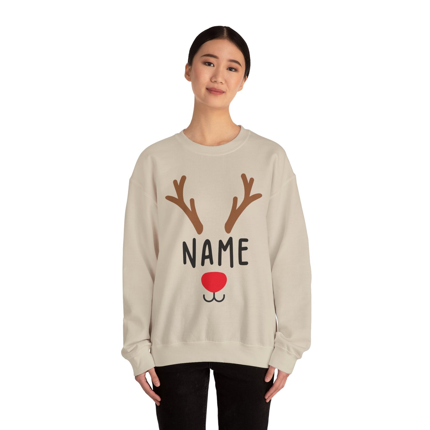 Matching Christmas Kids Shirts | Cute Custom Name Reindeer Graphic Sweatshirt for Family | Funny Customizable Family Christmas Shirts