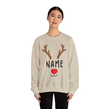 Matching Christmas Kids Shirts | Cute Custom Name Reindeer Graphic Sweatshirt for Family | Funny Customizable Family Christmas Shirts