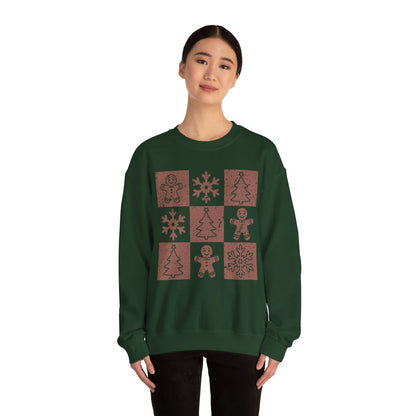 Checkered Gingerbread Sweatshirt | Retro Tree, Snowlake & Gingerbread Sweater for Men | Distressed Christmas Sweatshirt
