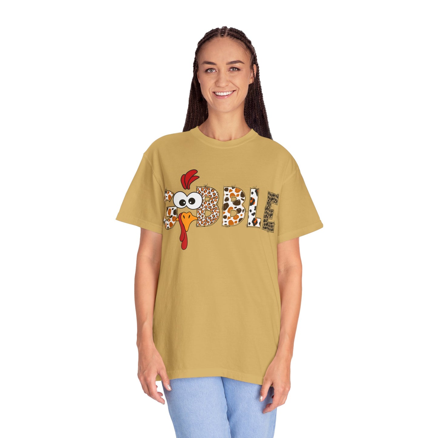 Gobble Turkey Graphic T-shirt | Thanksgiving Turkey Shirt, Leopard Print Letters