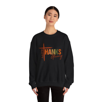 Happy Thanksgiving Cross Typography Sweatshirt | Thanksgiving Sweatshirt