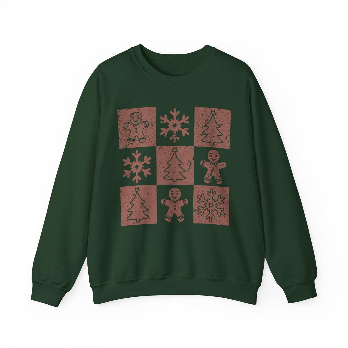 Checkered Gingerbread Sweatshirt | Retro Tree, Snowlake & Gingerbread Sweater for Men | Distressed Christmas Sweatshirt