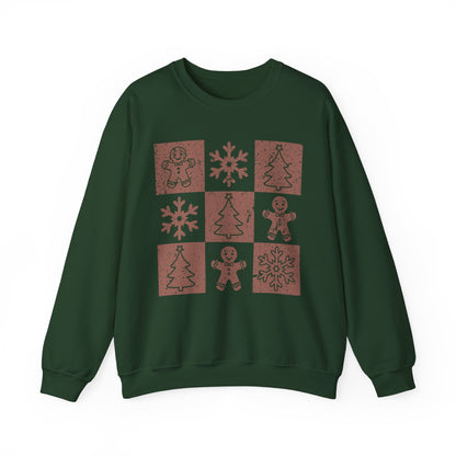 Checkered Gingerbread Sweatshirt | Retro Tree, Snowlake & Gingerbread Sweater for Men | Distressed Christmas Sweatshirt