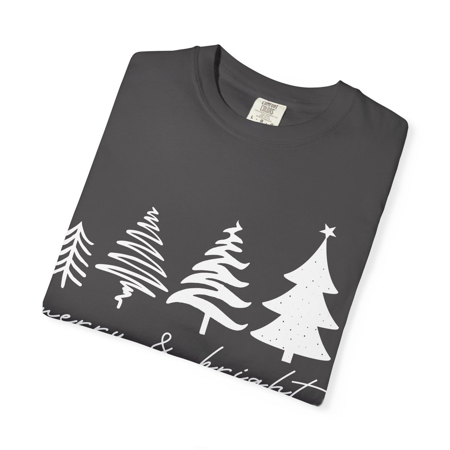 Merry & Bright Holiday Shirt | Retro Merry Christmas Holiday Tees | Xmas Winter Outfit | Christmas Trees T-shirt | Womens Festive Holiday