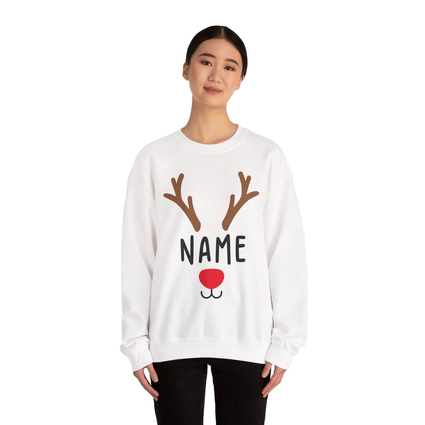 Matching Christmas Kids Shirts | Cute Custom Name Reindeer Graphic Sweatshirt for Family | Funny Customizable Family Christmas Shirts