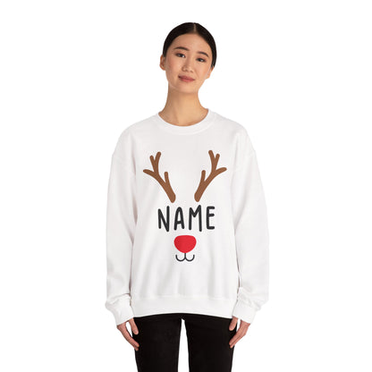 Matching Christmas Kids Shirts | Cute Custom Name Reindeer Graphic Sweatshirt for Family | Funny Customizable Family Christmas Shirts