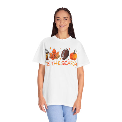 Tis The Season autumn icons T-shirt | coffee leaf football pumpkin