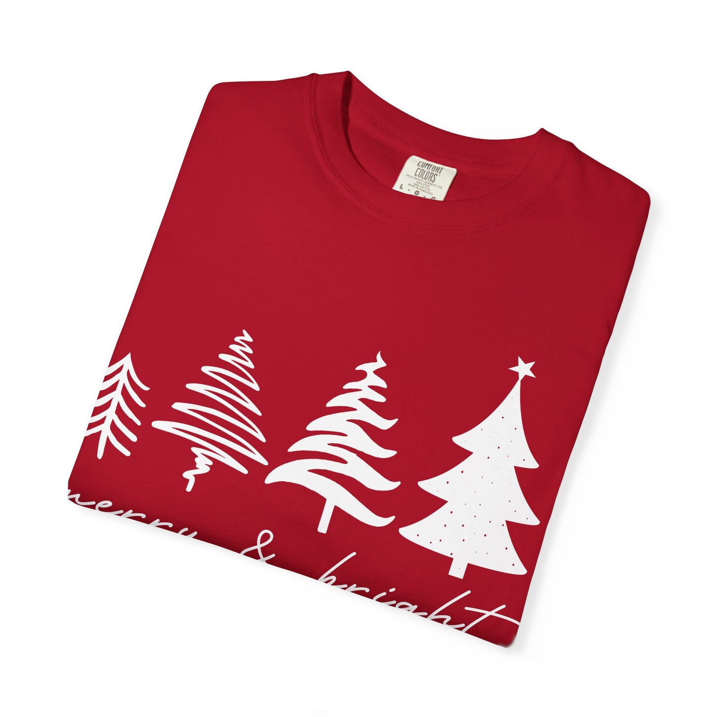 Merry & Bright Holiday Shirt | Retro Merry Christmas Holiday Tees | Xmas Winter Outfit | Christmas Trees T-shirt | Womens Festive Holiday