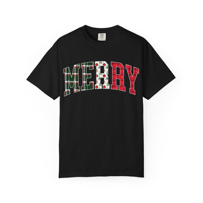 Merry Christmas T-shirt | Xmas Tees |  Xmas Gift Idea | Cute Winter Holiday Outfit | Patchwork Merry Christmas