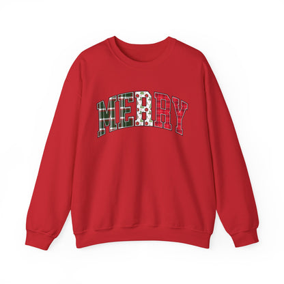 Merry Christmas Sweatshirt | Christmas Family crewneck |  Xmas Gift Idea | Cute Winter Holiday Sweater | Patchwork Merry Christmas