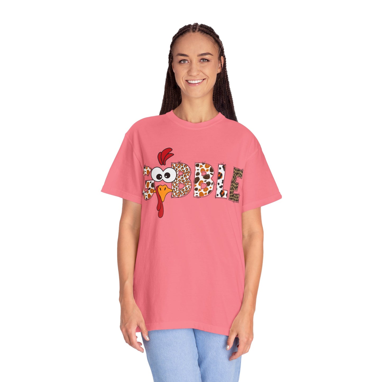 Gobble Turkey Graphic T-shirt | Thanksgiving Turkey Shirt, Leopard Print Letters