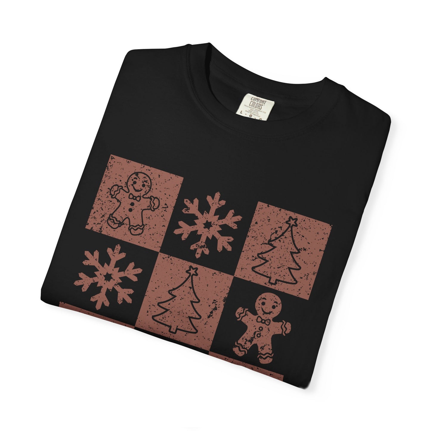 Checkered Gingerbread T-shirt | Retro Tree, Snowlake & Gingerbread tees for Women | Distressed Christmas Shirt | Funny Christmas Outfit