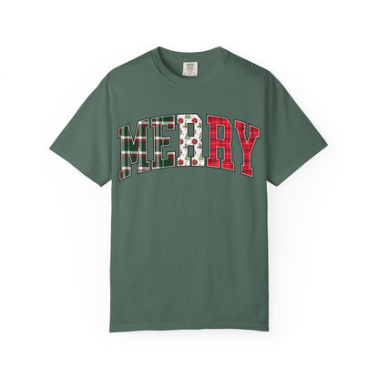 Merry Christmas T-shirt | Xmas Tees |  Xmas Gift Idea | Cute Winter Holiday Outfit | Patchwork Merry Christmas