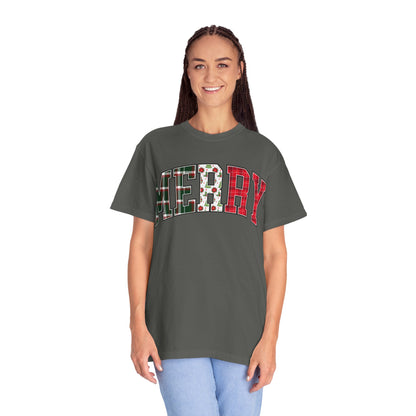 Merry Christmas T-shirt | Xmas Tees |  Xmas Gift Idea | Cute Winter Holiday Outfit | Patchwork Merry Christmas