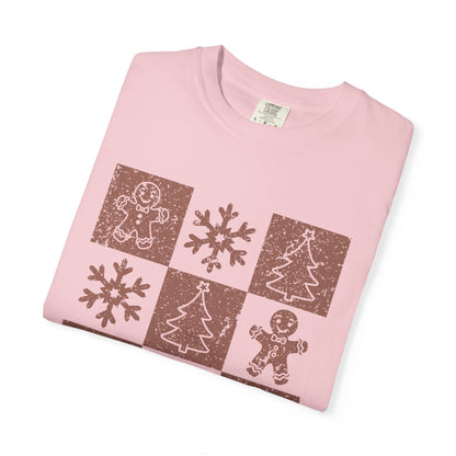 Checkered Gingerbread T-shirt | Retro Tree, Snowlake & Gingerbread tees for Women | Distressed Christmas Shirt | Funny Christmas Outfit