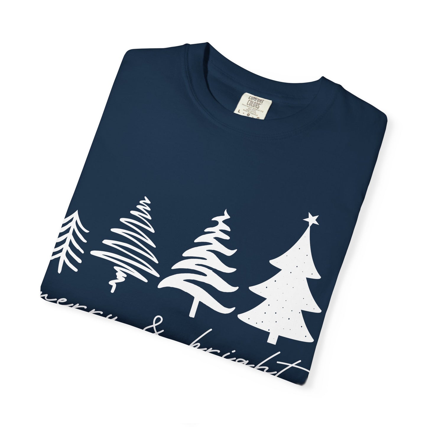 Merry & Bright Holiday Shirt | Retro Merry Christmas Holiday Tees | Xmas Winter Outfit | Christmas Trees T-shirt | Womens Festive Holiday