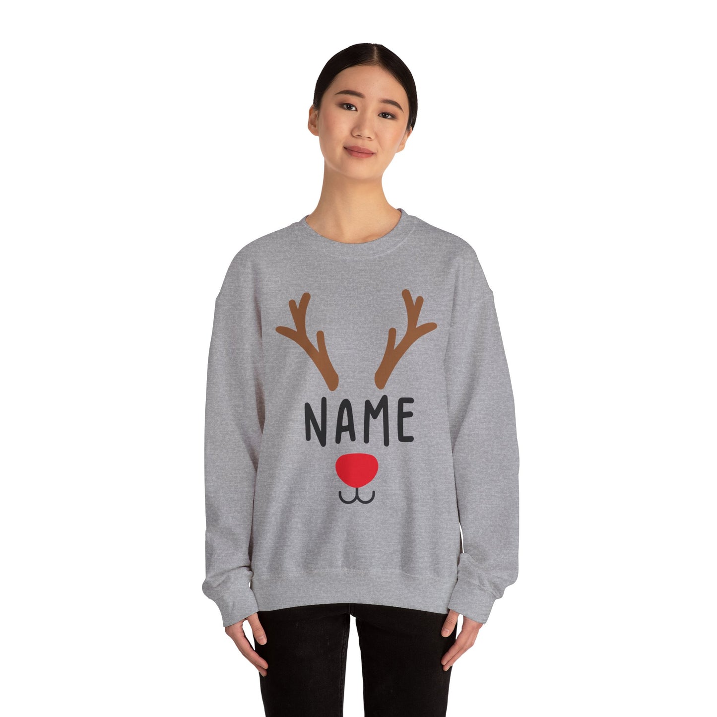 Matching Christmas Kids Shirts | Cute Custom Name Reindeer Graphic Sweatshirt for Family | Funny Customizable Family Christmas Shirts