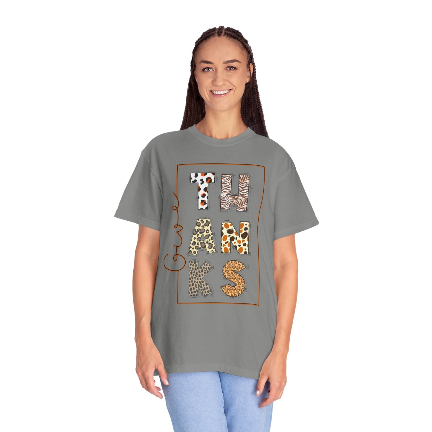 Give Thanks T-shirt | Thanksgiving Leopard Animal Print Letters