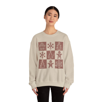 Checkered Gingerbread Sweatshirt | Retro Tree, Snowlake & Gingerbread Sweater for Men | Distressed Christmas Sweatshirt