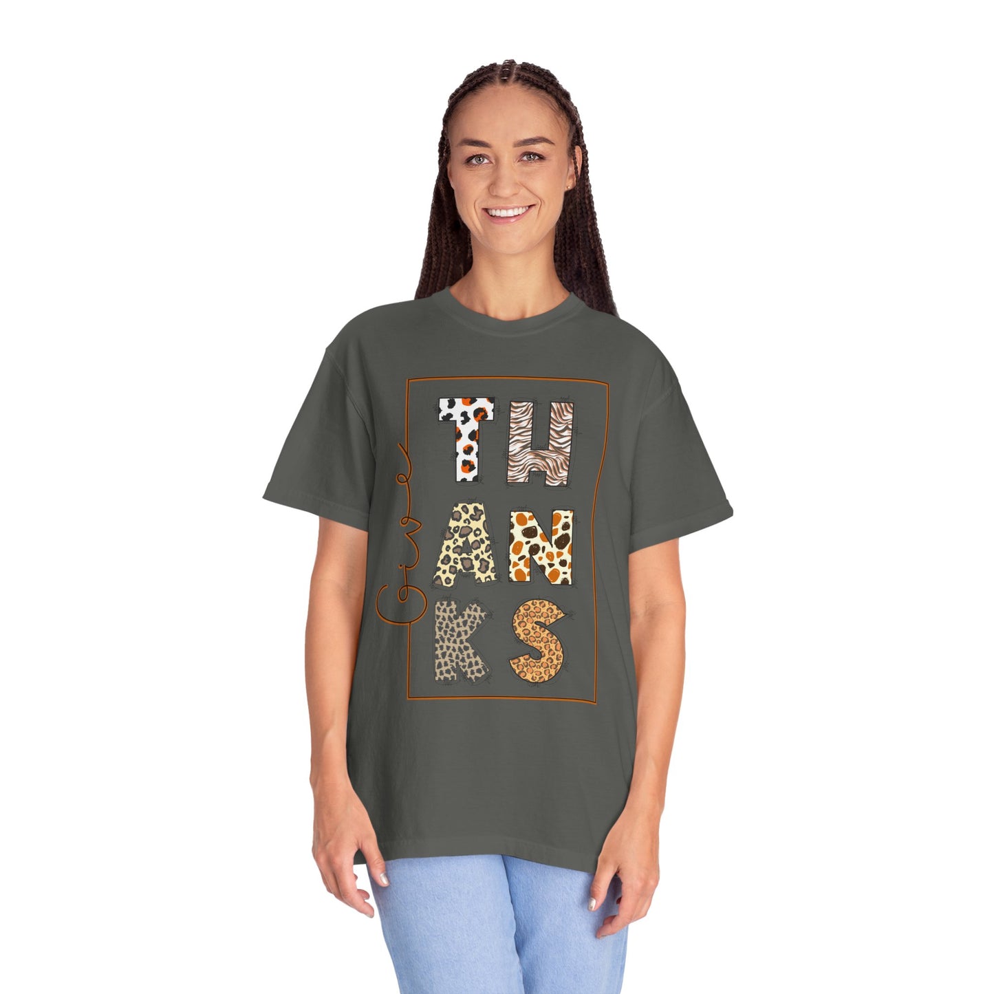 Give Thanks T-shirt | Thanksgiving Leopard Animal Print Letters