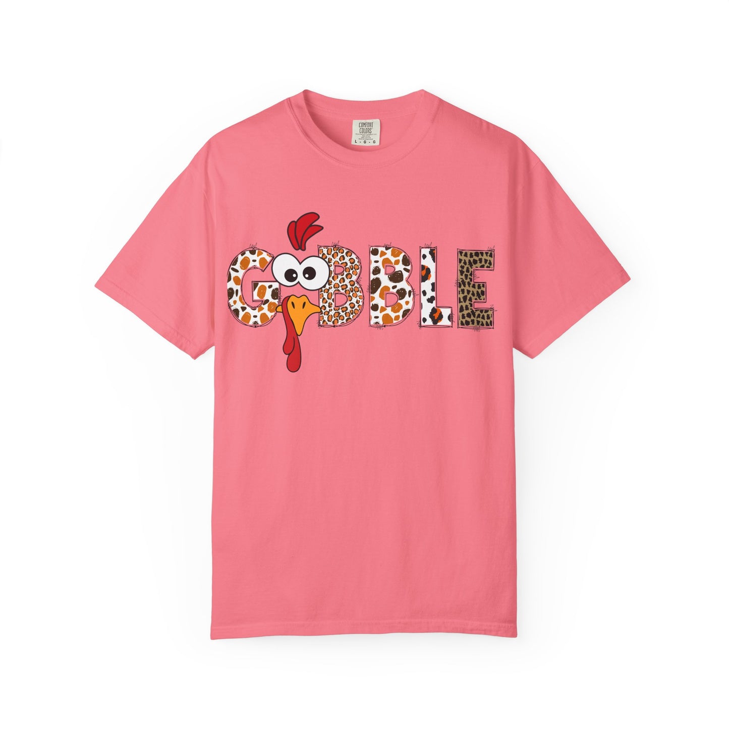 Gobble Turkey Graphic T-shirt | Thanksgiving Turkey Shirt, Leopard Print Letters