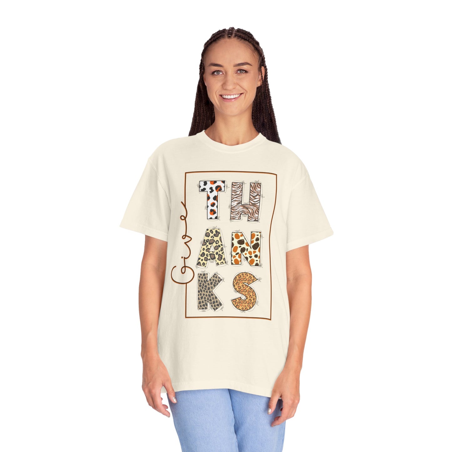 Give Thanks T-shirt | Thanksgiving Leopard Animal Print Letters