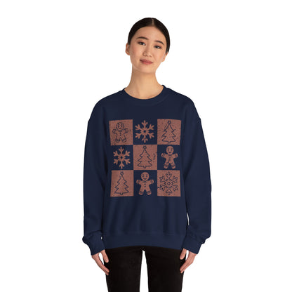 Checkered Gingerbread Sweatshirt | Retro Tree, Snowlake & Gingerbread Sweater for Men | Distressed Christmas Sweatshirt
