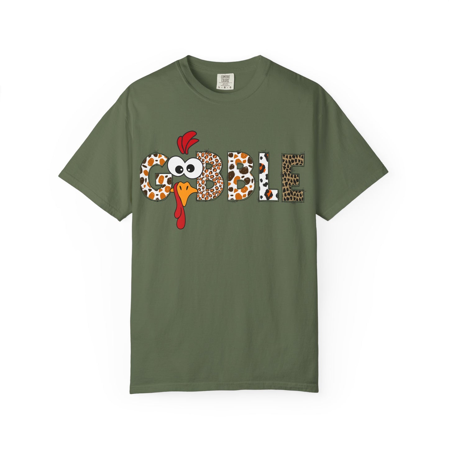 Gobble Turkey Graphic T-shirt | Thanksgiving Turkey Shirt, Leopard Print Letters