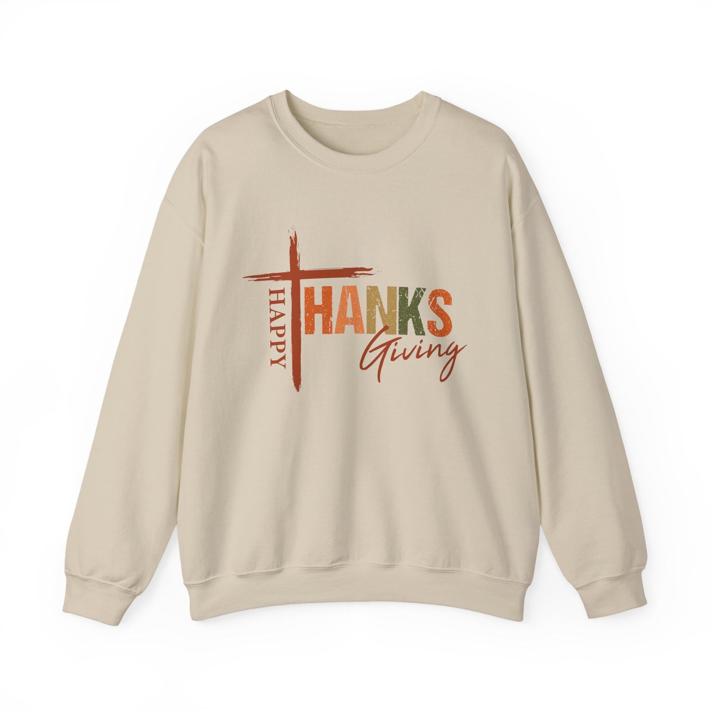 Happy Thanksgiving Cross Typography Sweatshirt | Thanksgiving Sweatshirt